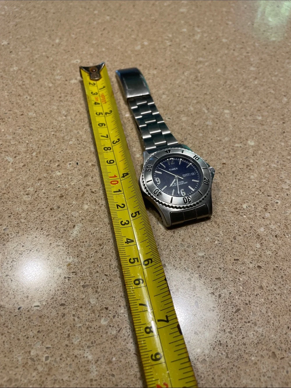 Timex Silver-Tone Watch with Blue Dial and Rotating Bezel